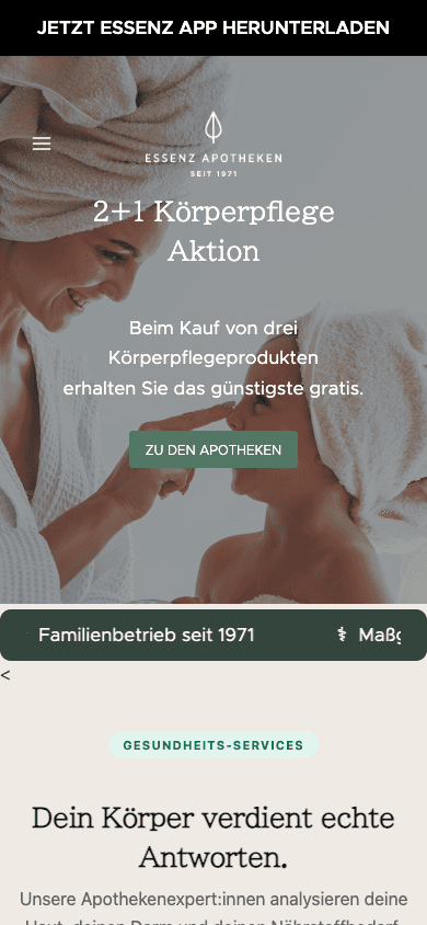 ESSENZ Apotheken in der mobilen Ansicht